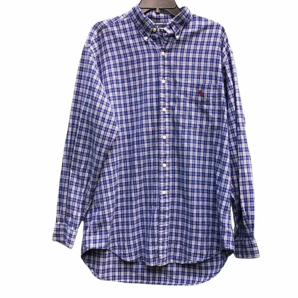 Ralph Lauren Blaire Plaid Button Down Shirt Size L v6x